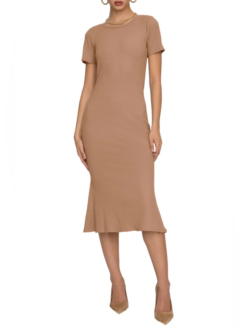 Good American Ribbed Midi Bodycon Brown Dress Size Medium NWT
